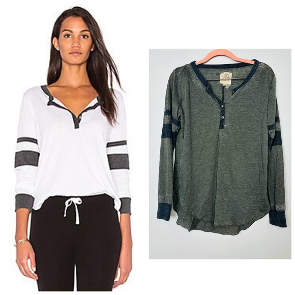 Chaser Tops - Chaser NWT Revolve Blocked Long Sleeve Henley Top Canteen with Black Sz Medium